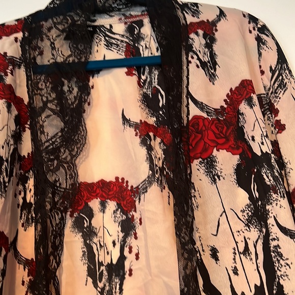 Goth Original Sin kimono top with black lace says size 10 fits M NWOT - Picture 2 of 9